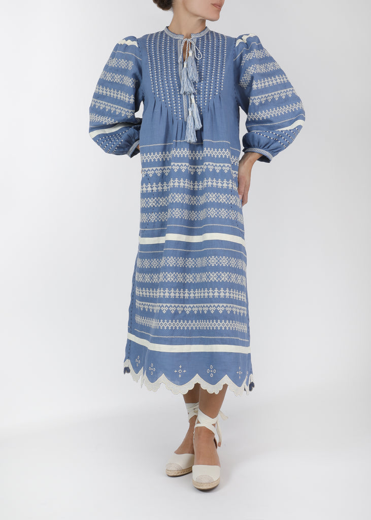Blue embroidered dress with stunning detail from Ukraine