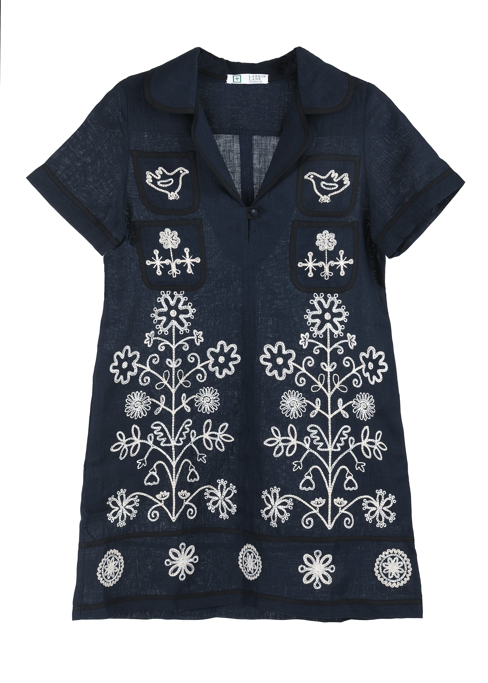 Alouette Ukrainian Embroidered Dress - Navy Medium Alouette Ukrainian Embroidered Dress - Navy Medium