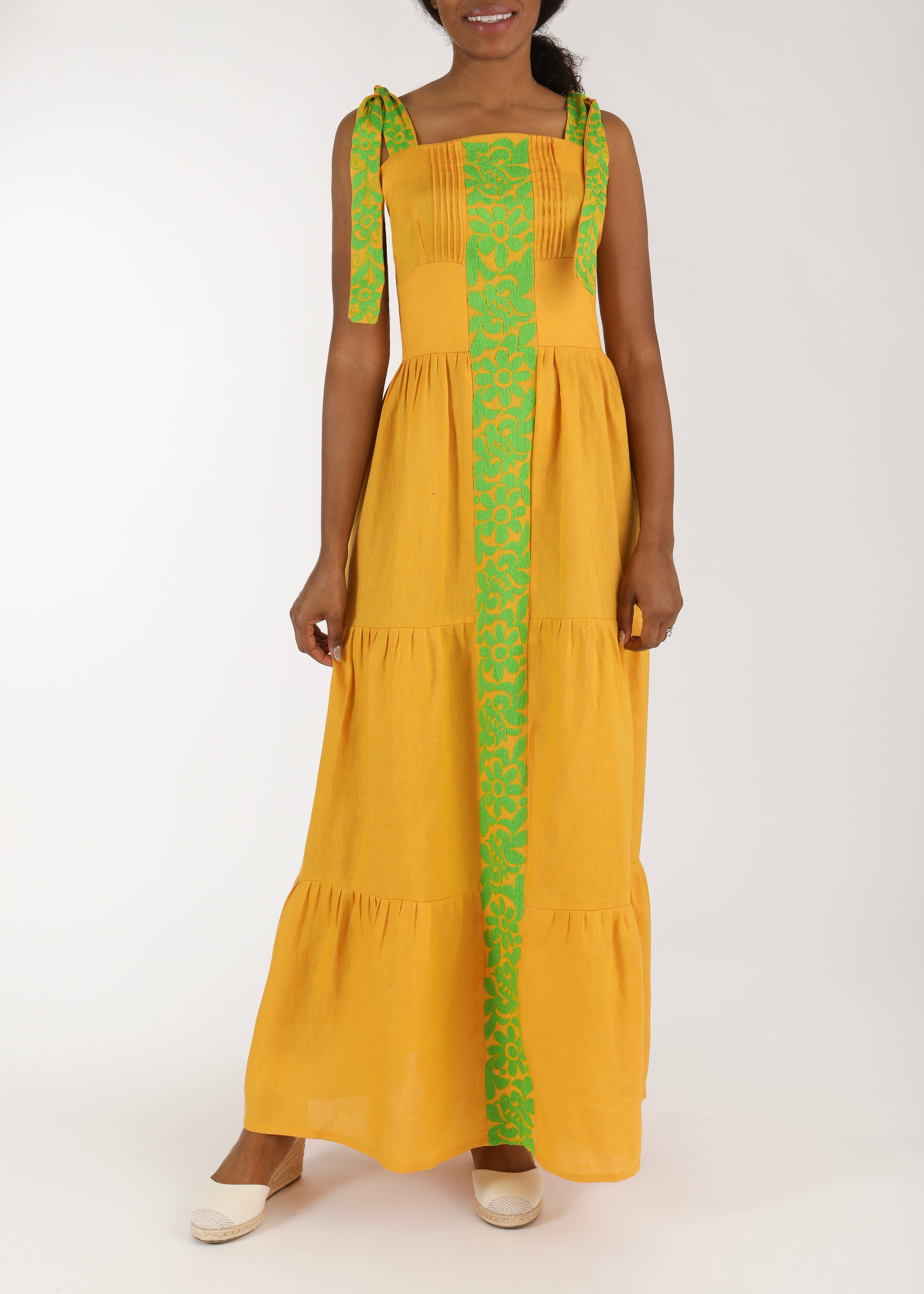 Gardenia Collection Embroidered Raya Maxi Dress - Yellow, Lime Green Large Gardenia Collection Embroidered Raya Maxi Dress - Yellow, Lime Green Large