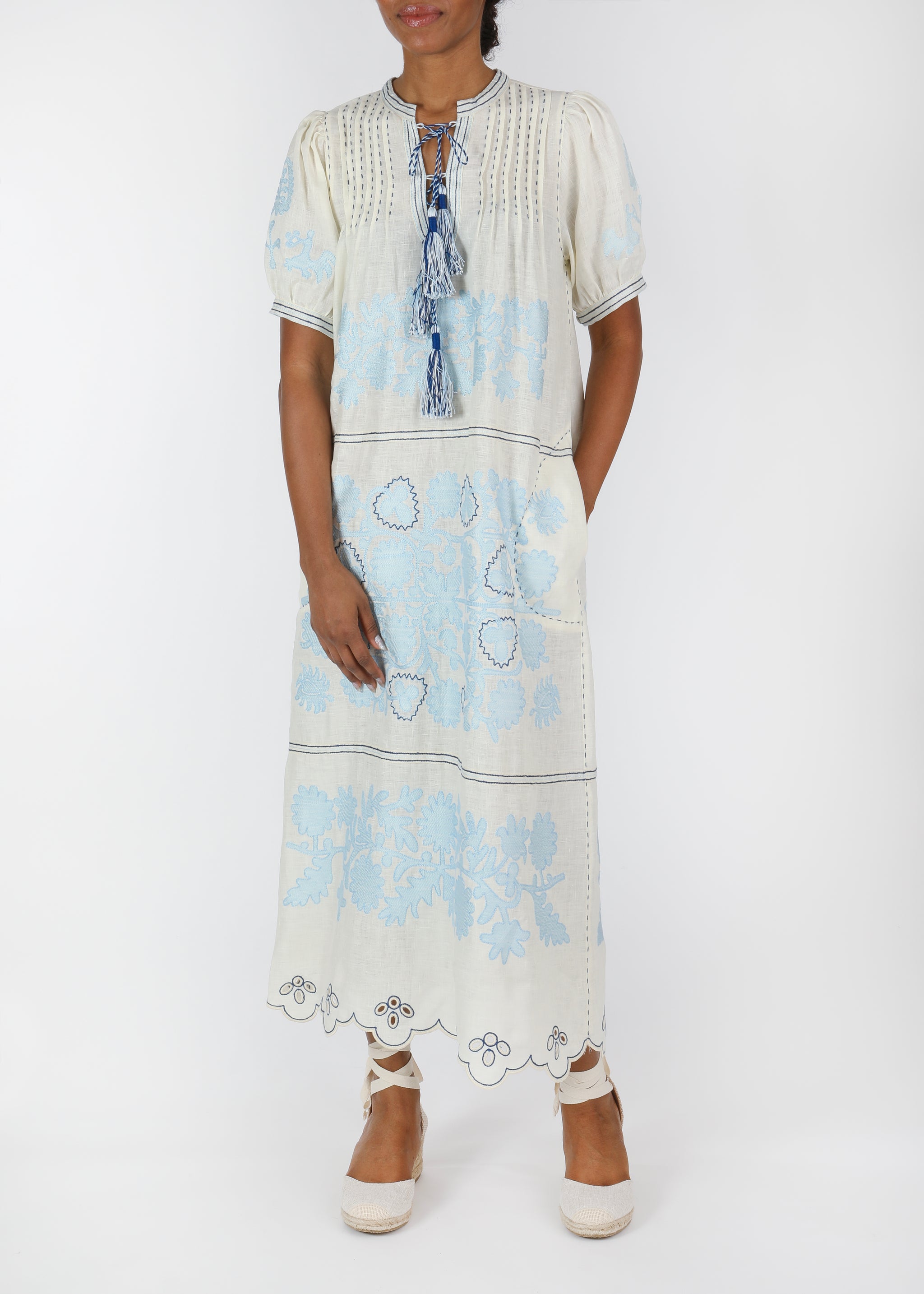 green emerald velvet dress Baltic Born Womens Arabella Embroidered Tulle Maxi Dress | Dusty Blue Floral main image 1