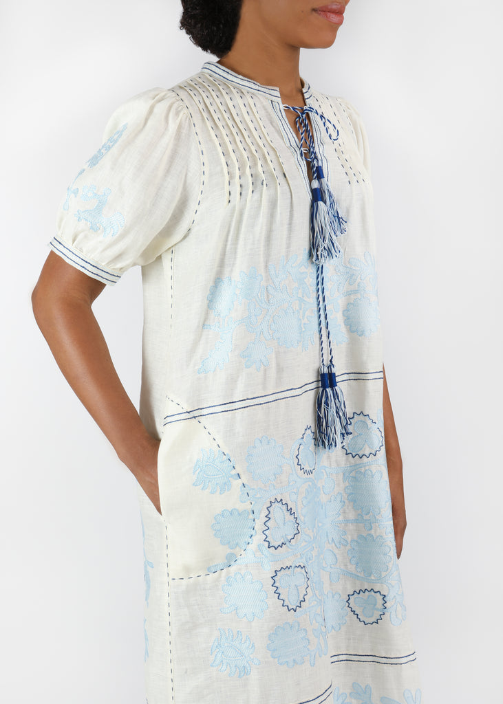 vacation leisure silk-cotton embroidery dress Dropship Elegant Embroidered Retro V-neck White Dress; Summer Beach Wear Vacation Dress; Women's Clothing to Sell Online at a Lower Price