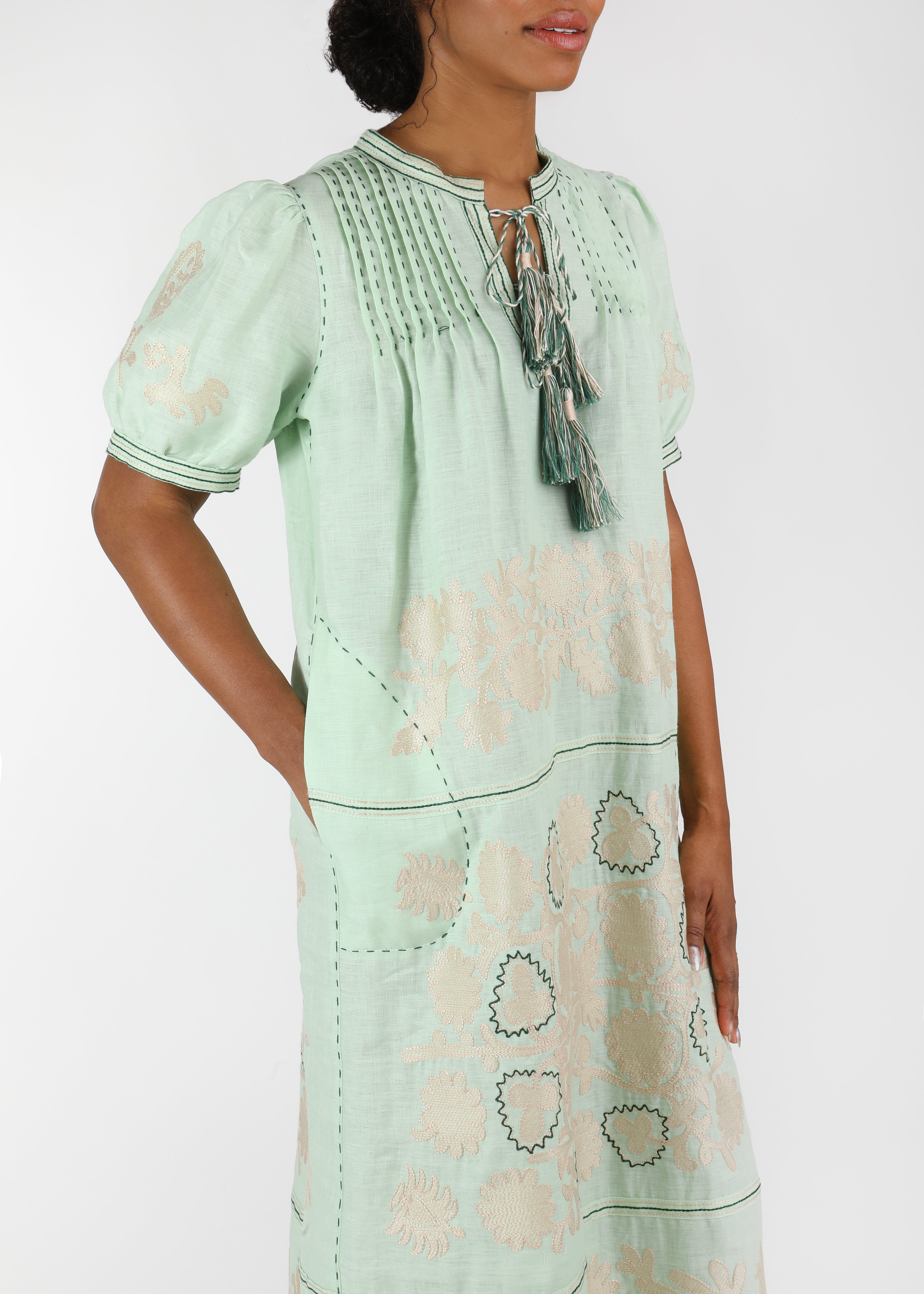 Natalia Ukrainian Embroidered Dress - Mint Small Natalia Ukrainian Embroidered Dress - Mint Small