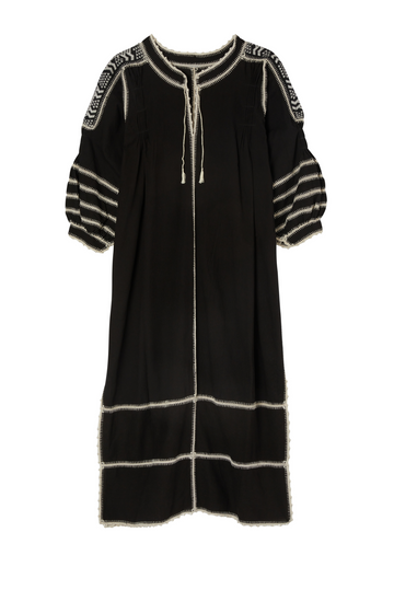 black and ivory hand-made dress from Mexico, long sleeve, long