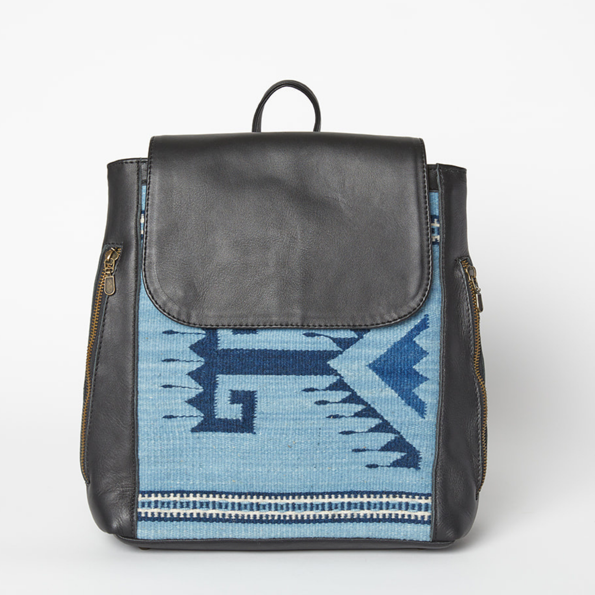 bright blue leather backpack Leather Backpack from Mexico with hand-Dyed Wool