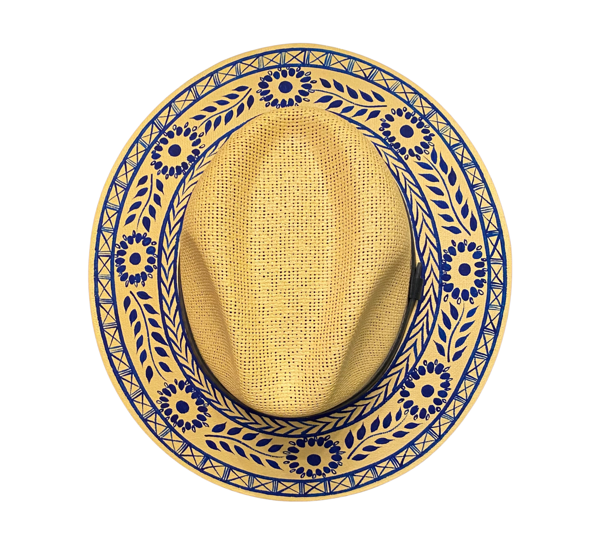 Mexican Hand Painted Yellow and Blue Floral Hat Sombrero Flores main image 2