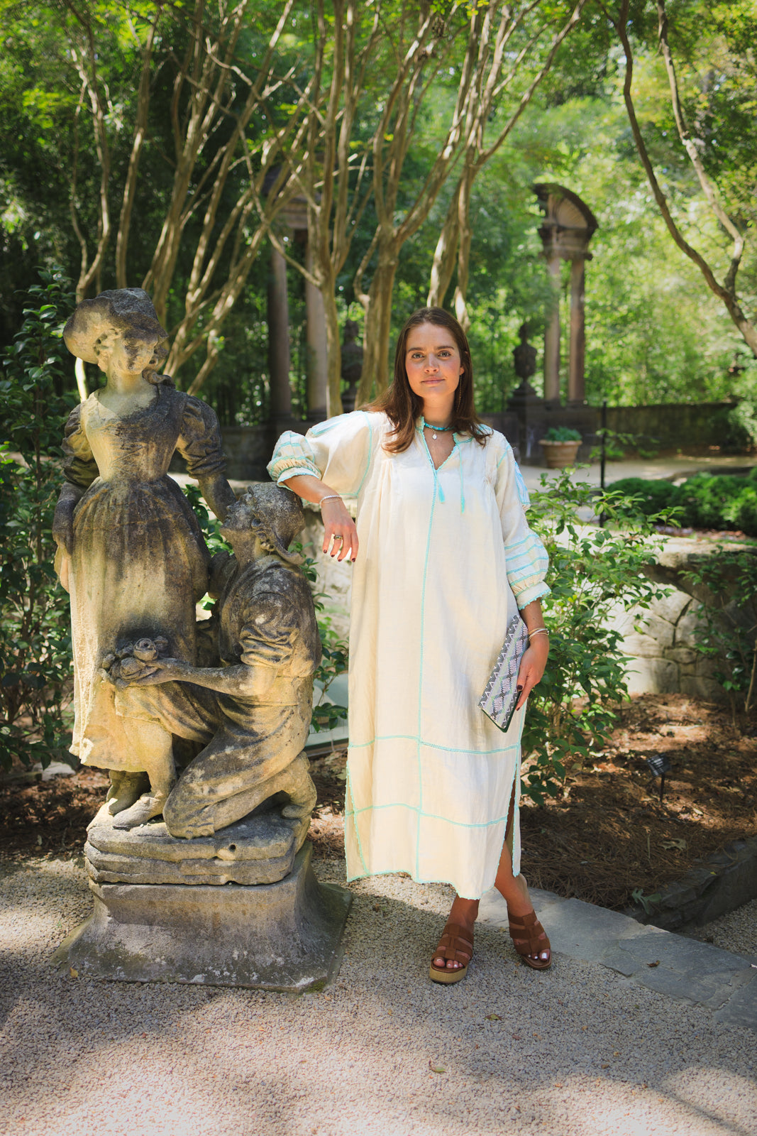 mexican linen dress Mexican Embroidered Off Shoulder Maxi Evening Dress One Size / White
