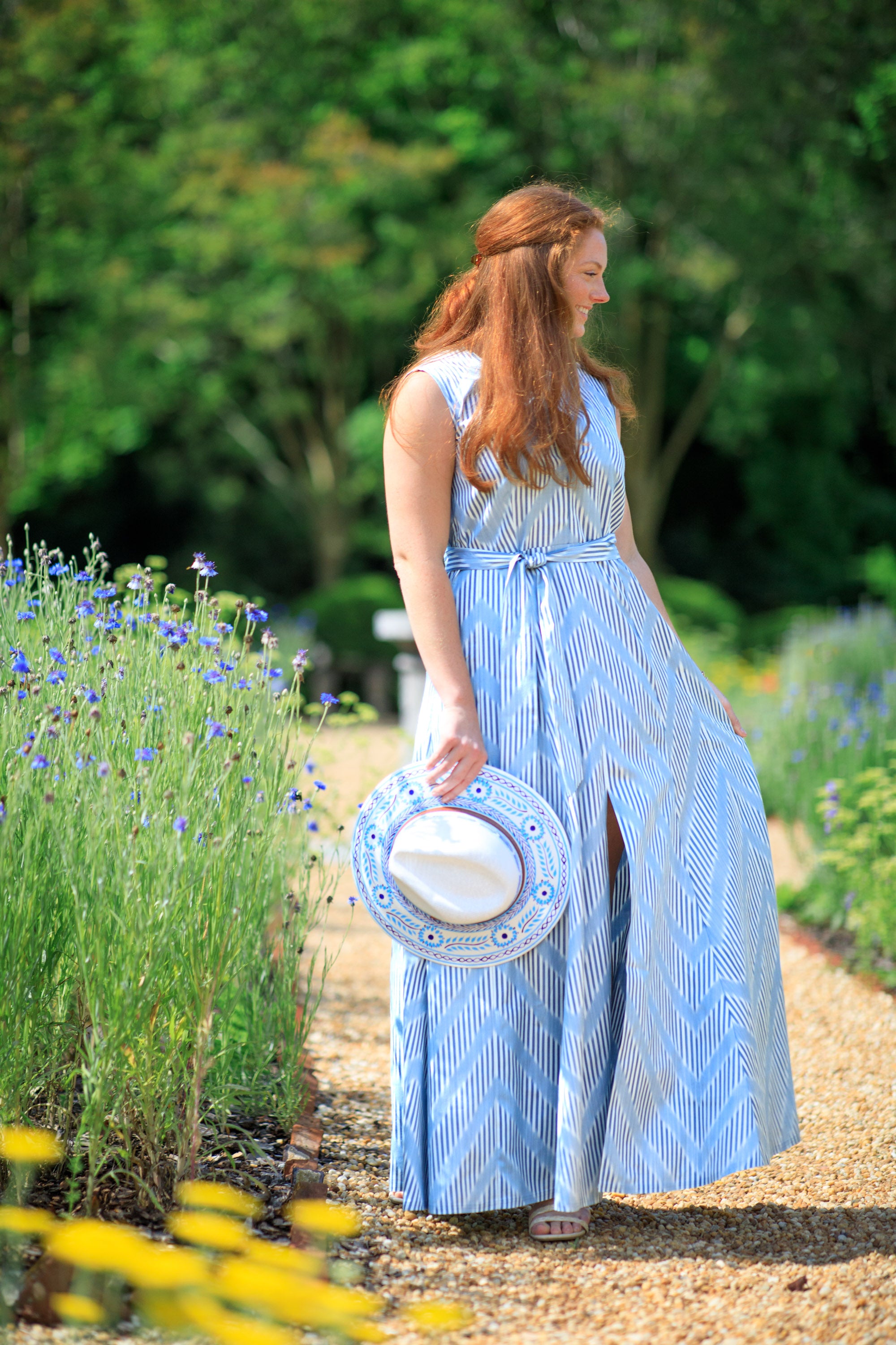 blue and white ikat dress White and Blue Handwoven Ikat Fit and Flare Dress