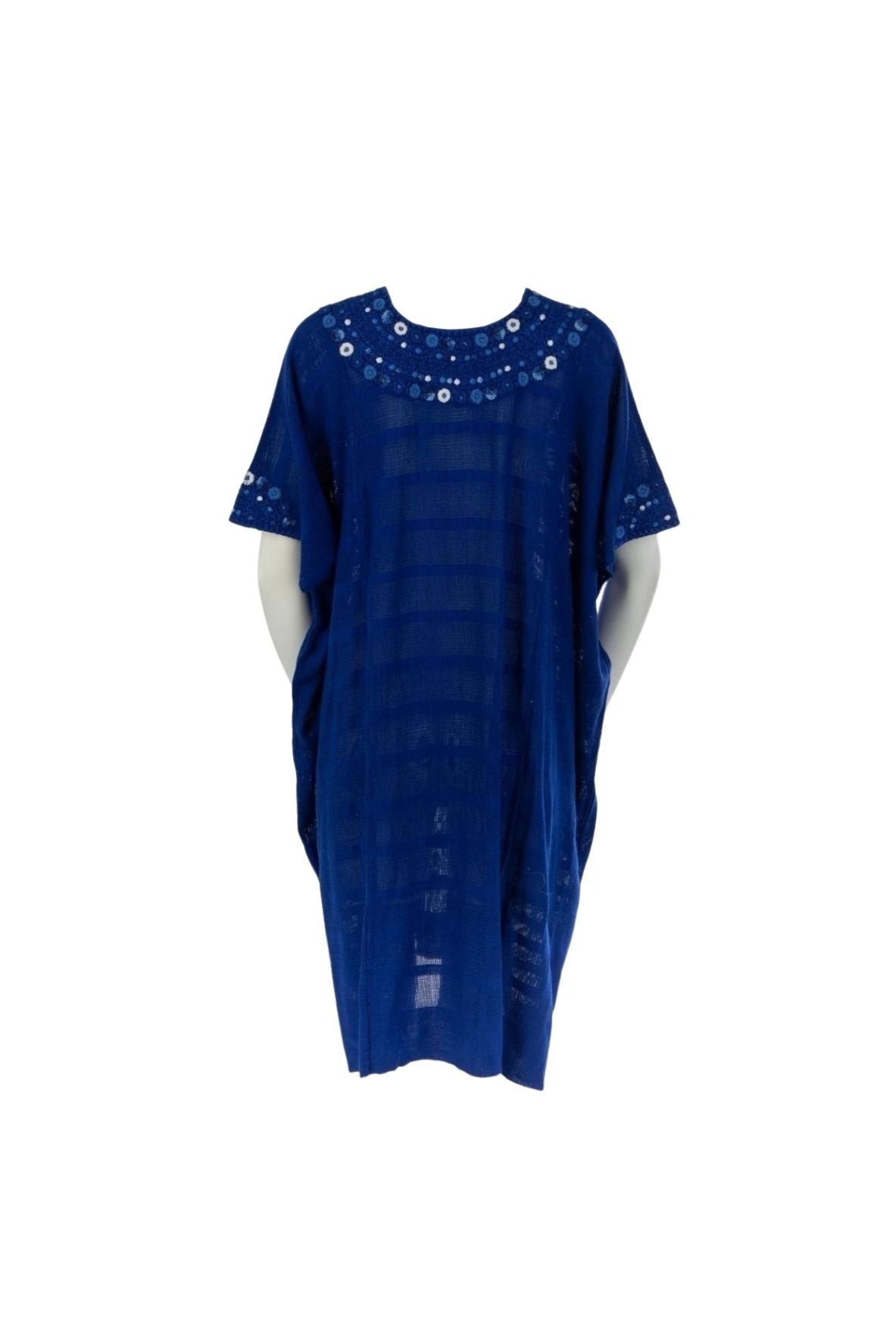 Luisa Hand-Embroidered Guatemalan Caftan - Blues and White Larkin Lane Luisa Hand-Embroidered Guatemalan Caftan - Blues and White Larkin Lane