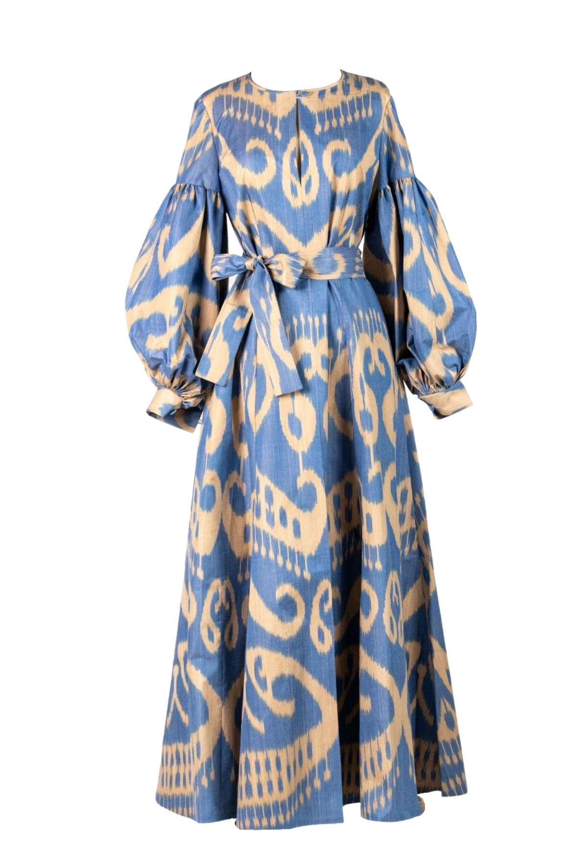 Maeve Silk Ikat Dress - French Blue, Taupe Medium