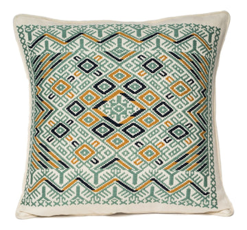 woven pillow from Guatemala, mint, cream, tan, black Fair TRade