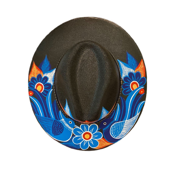 Hand-painted Hat from Mexico - Birds - Black, Blue, Orange  display picture 2