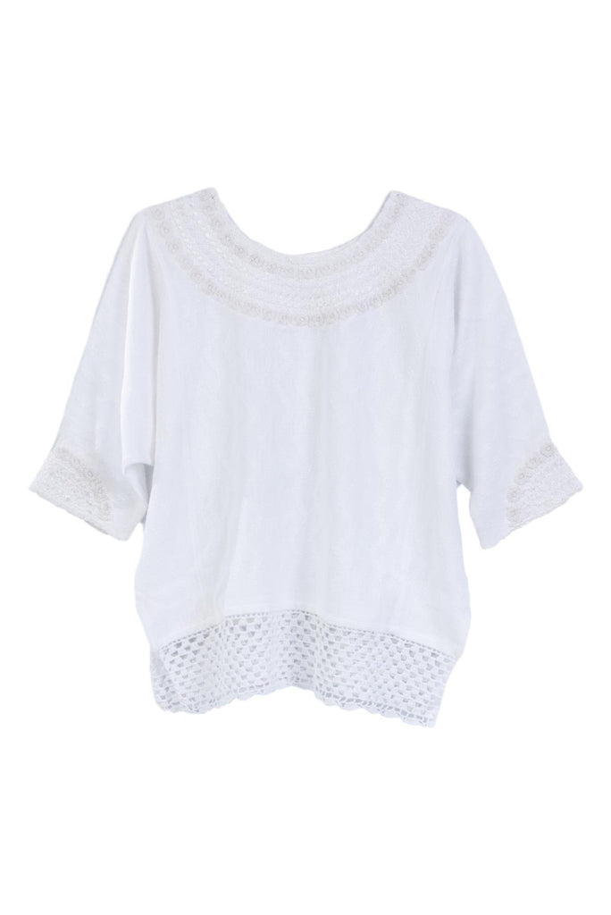 Hand-loomed and hand-embroidered white blouse
