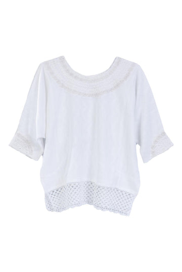 Hand-loomed and hand-embroidered white blouse