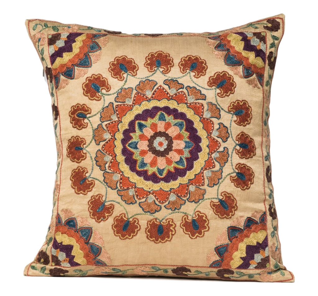 hand-embroidered silk suzani pillow