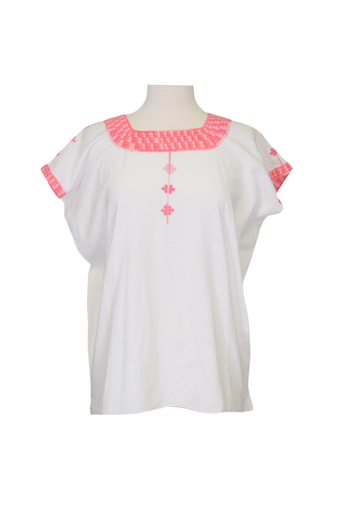 white and pink cotton embroidered top from Mexico - ethically made slow fashion