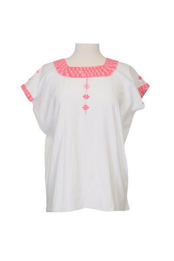 white and pink cotton embroidered top from Mexico - ethically made slow fashion