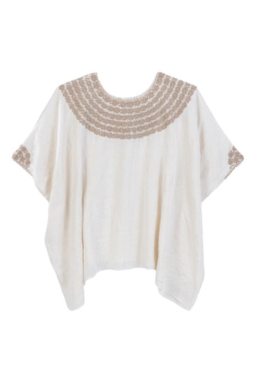 Hand-loomed and hand-embroidered tunic ivory blouse