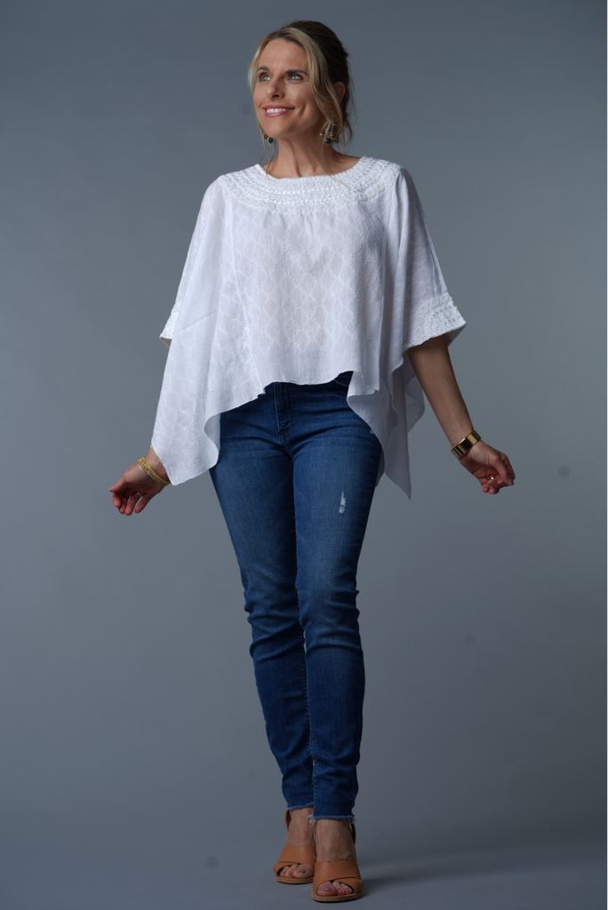 white hand embroidered tunic blouse front